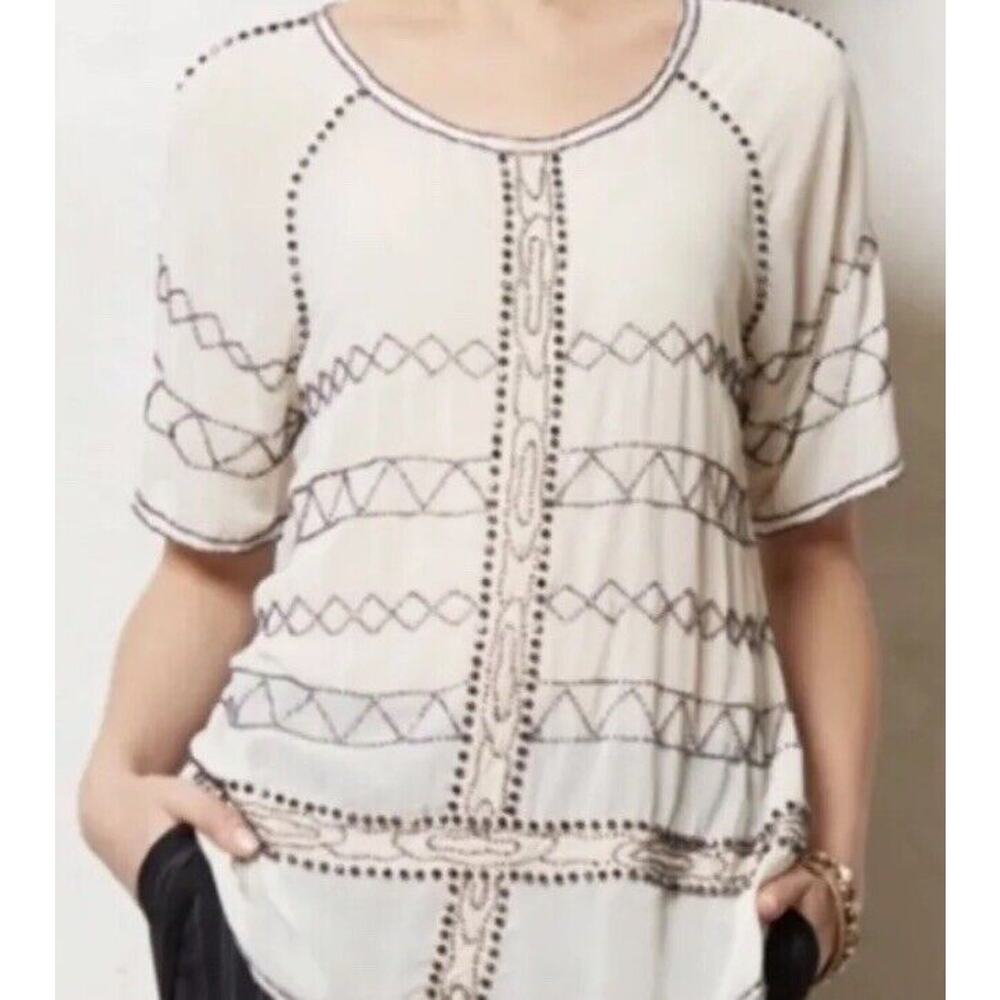 Anthropologie Carnation Lily Lily Rose Beaded Tunic Size 12 Ivory Femme Ethereal